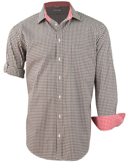 Picture of BENCHMARK Men's Gingham Check Long Sleeve Shirt with Roll-up Tab Sleeve M7330L