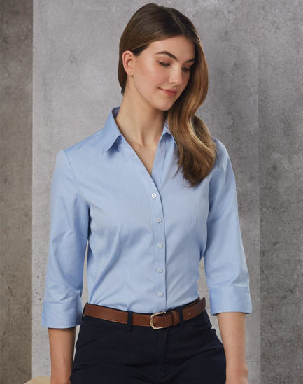 Picture of BENCHMARK Women's CVC Oxford 3/4 Sleeve Shirt M8040Q