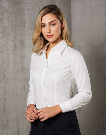 Picture of BENCHMARK Women's Self Stripe Long Sleeve Shirt M8100L