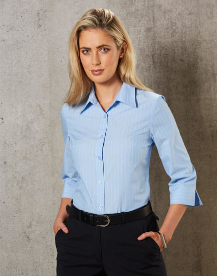 Picture of BENCHMARK Women's Pin Stripe 3/4 Sleeve Shirt M8223